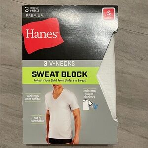 Hanes Men's Sweat Block V-Neck Undershirt 3pk White S 34/36 Cotton Knit New